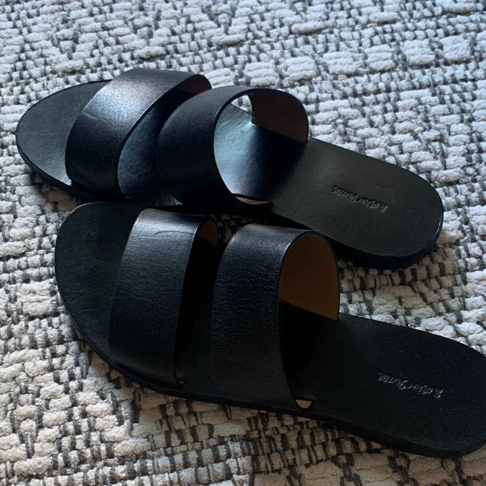 Leather Black Slide Sandals
